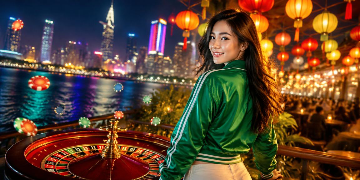 Không gian giải trí tại TP.HCM với đèn lồng và màn hình roulette trực tuyến lung linh về đêm